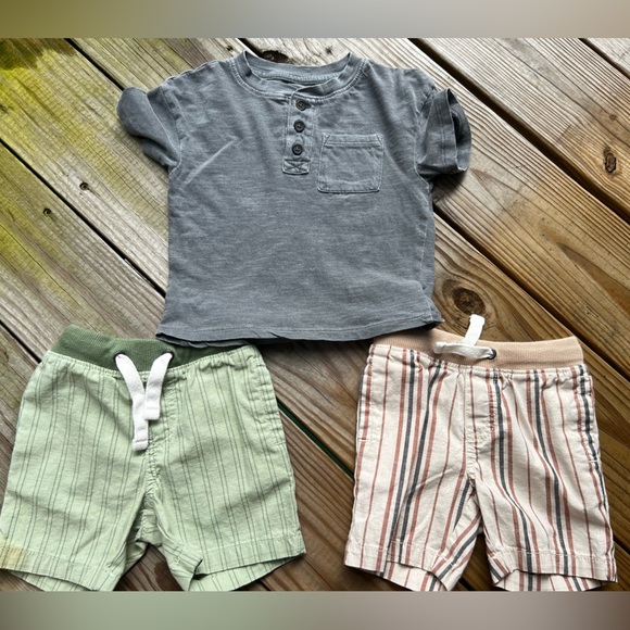 Baby toddler infant 18m Cat & Jack Gray Shirt and Striped Shorts Set - Picture 1 of 9